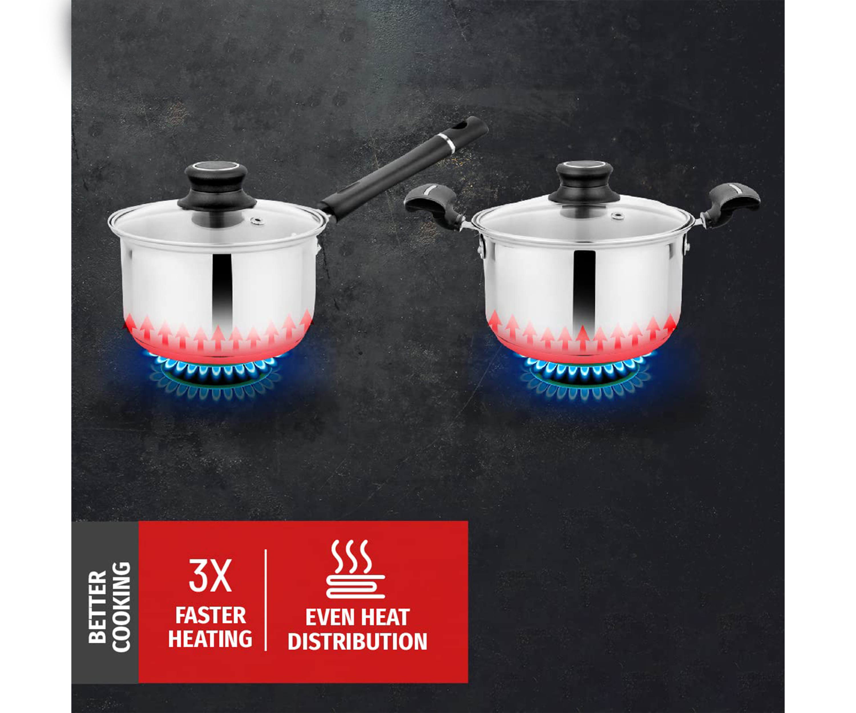 Premium Stainless Steel Induction Bottom Sapphire Cookware Family Combo Best for Cook and Serve Casserole Set of 3