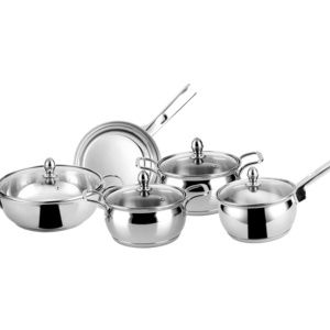 Premium Stainless Steel Induction Bottom Cookware Combo Casserole With Glass lid Fry pan Saucepan Cook and Serve Set of 5 Pcs