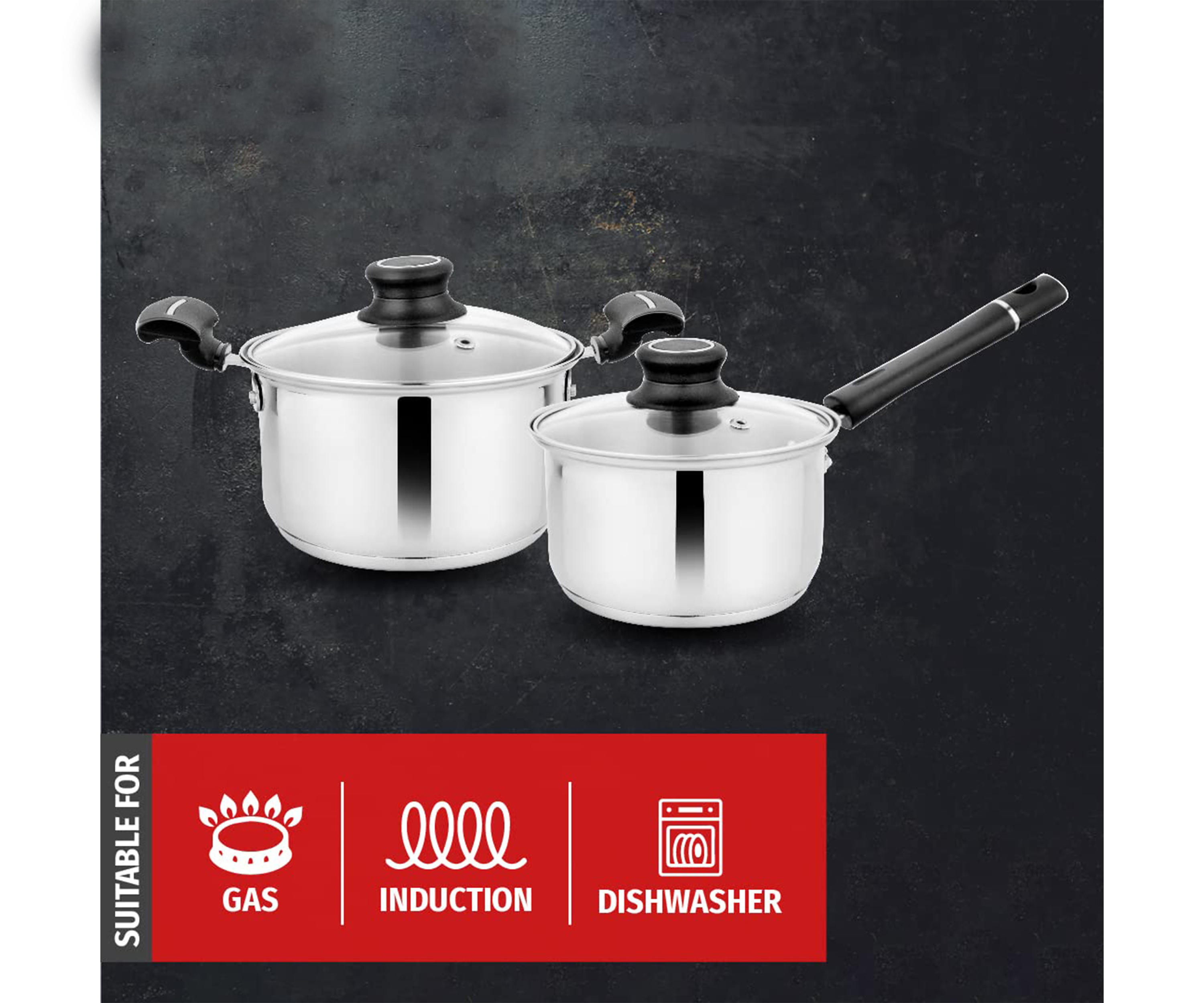 Premium Stainless Steel Induction Bottom Sapphire Cookware Family Combo Best for Cook and Serve Casserole Set of 3