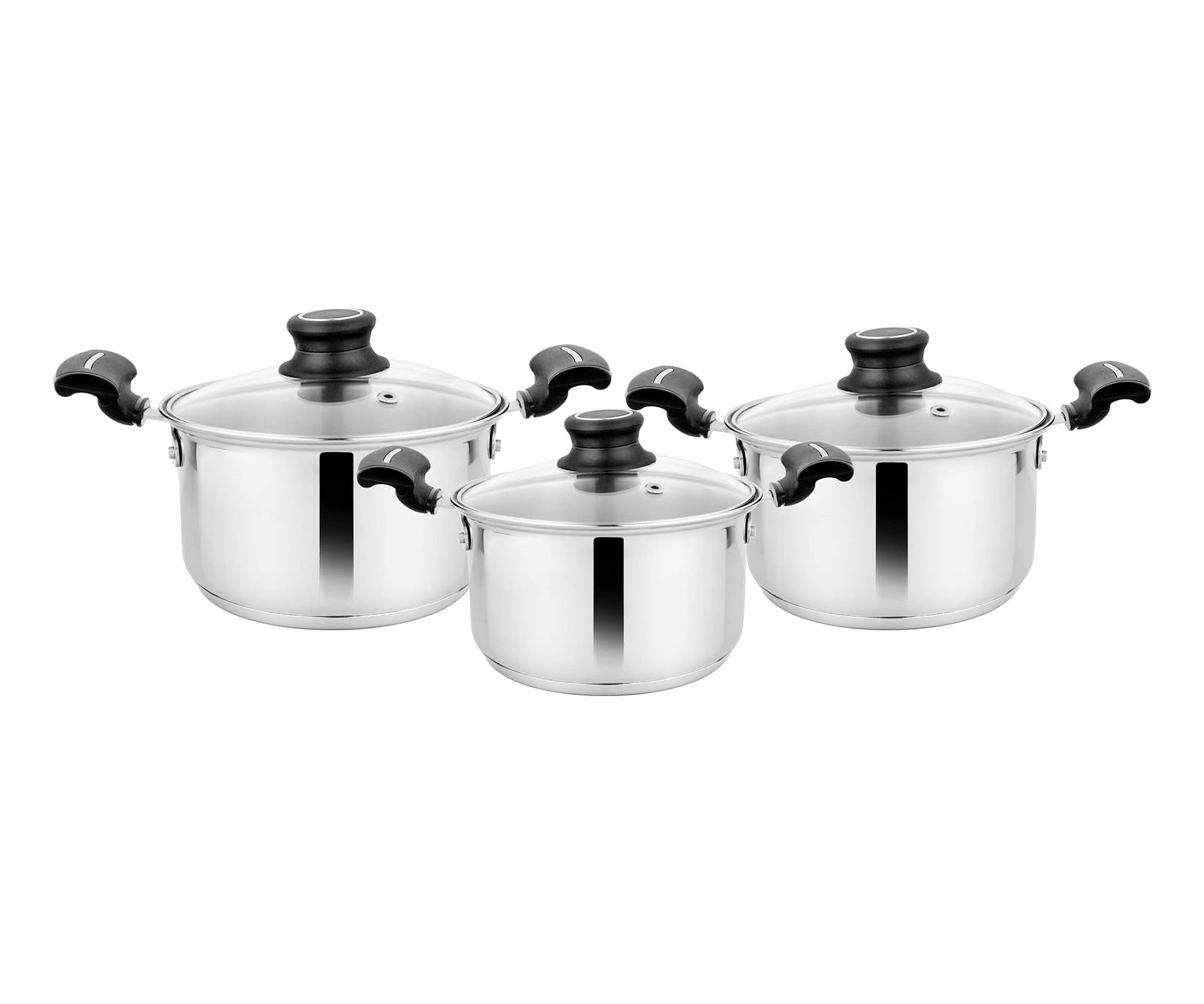 Premium Stainless Steel Induction Bottom Metal Cookware Family Combo Best For Cook And Serve Set Of 3 Casserole With Glass Lid