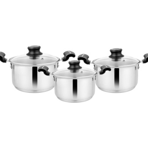 Premium Stainless Steel Induction Bottom Metal Cookware Family Combo Best For Cook And Serve Set Of 3 Casserole With Glass Lid