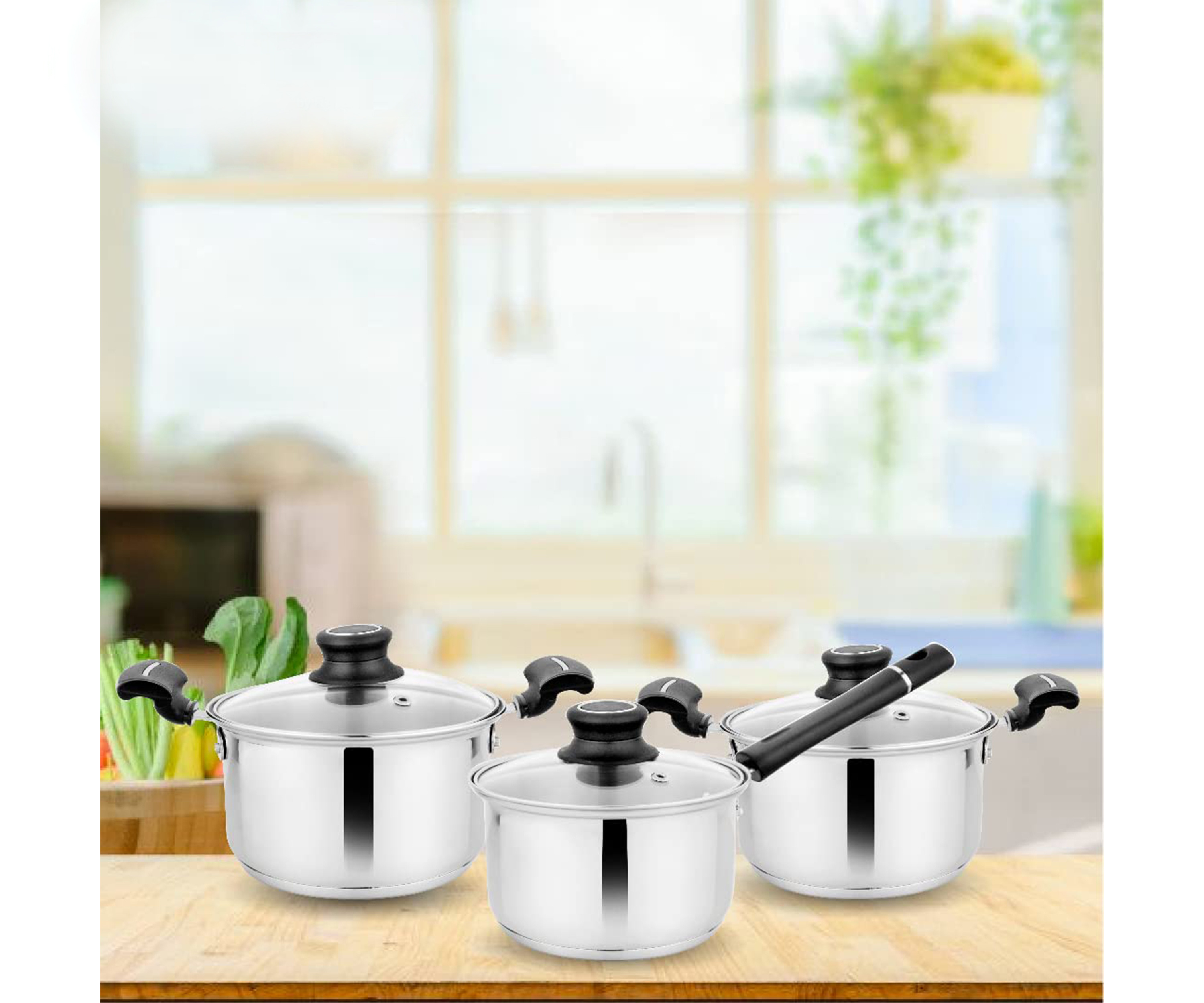 Premium Stainless Steel Induction Bottom Sapphire Cookware Family Combo Best for Cook and Serve Casserole Set of 3