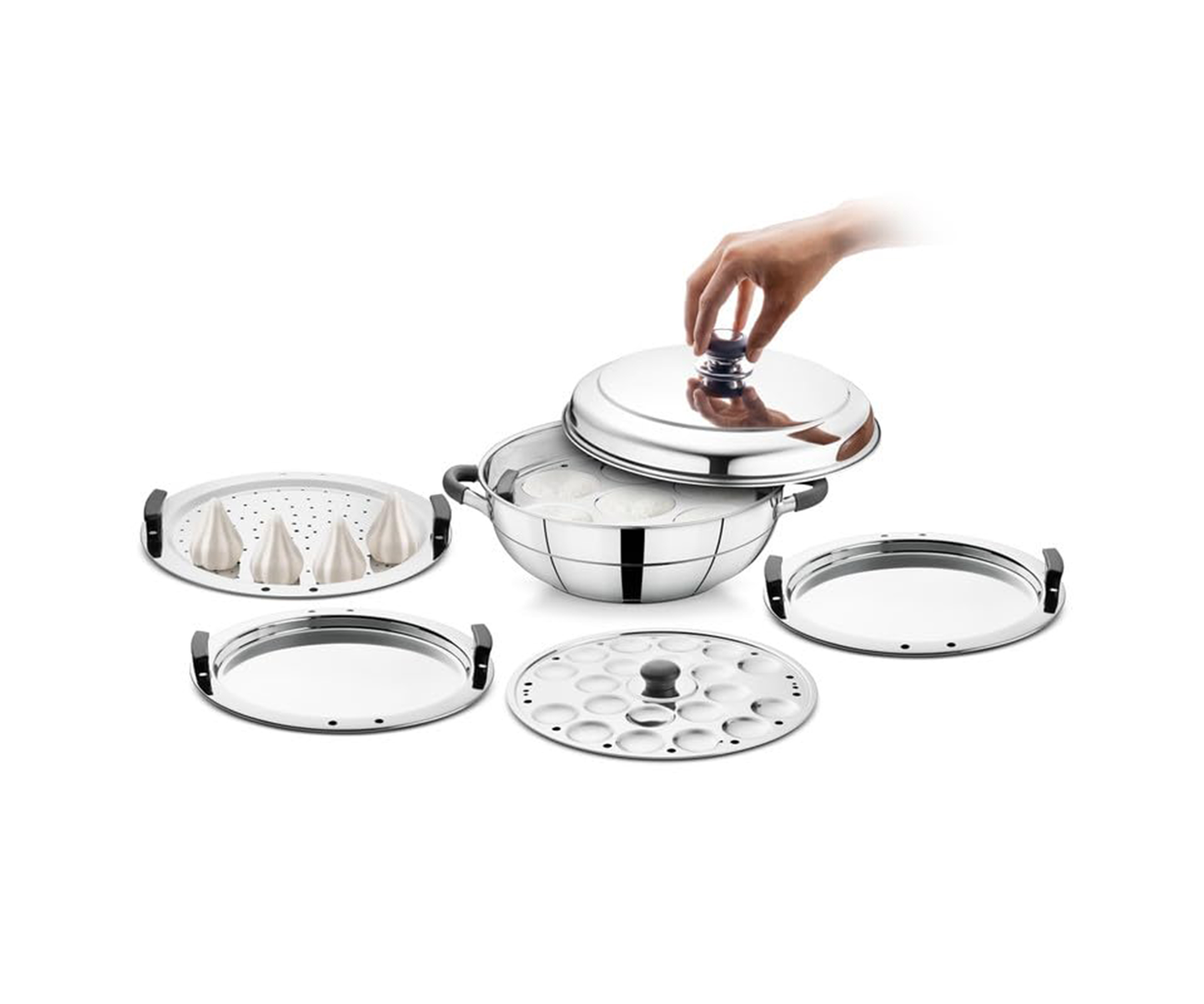 Premium Stainless Steel 8pcs Multi Cookware Set With Stainless Steel Lid Steam Plate (All Big) Steamer Set For Multiuses