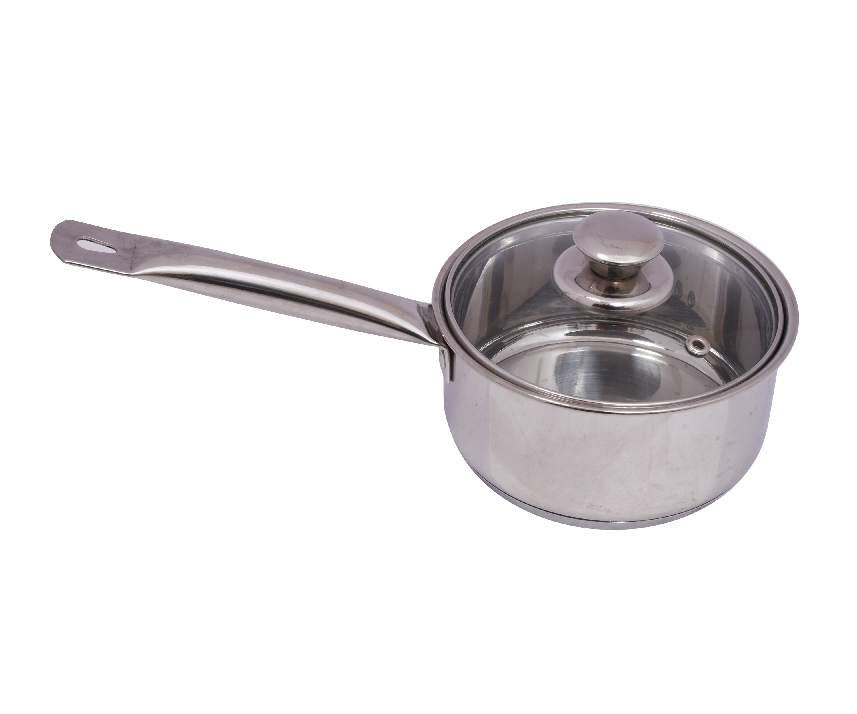 Stainless Steel Sauce Tea Pan Milk Pot with Glass Lid, 17 cm 1.4 litres Steel Plain Dishwasher Safe Induction Safe Gas