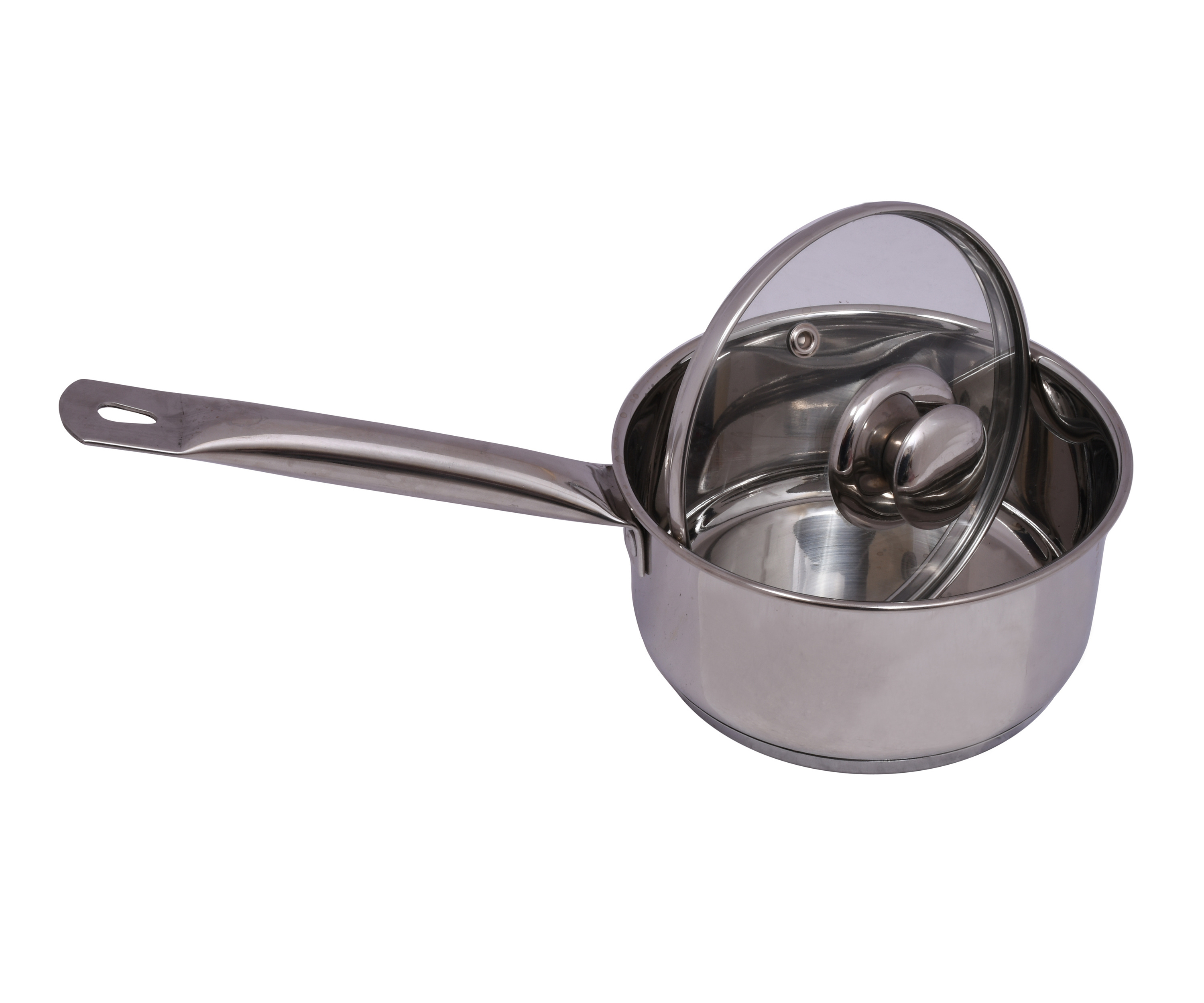 Stainless Steel Sauce Tea Pan Milk Pot with Glass Lid, 17 cm 1.4 litres Steel Plain Dishwasher Safe Induction Safe Gas