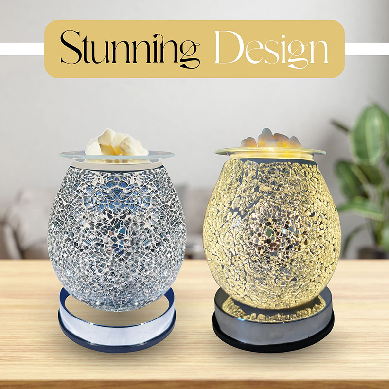 Silver Crackle Mosaic Glass Electric Tart Warmer Night Light Wholesale Wax Burner with Touch Sensive Base Control