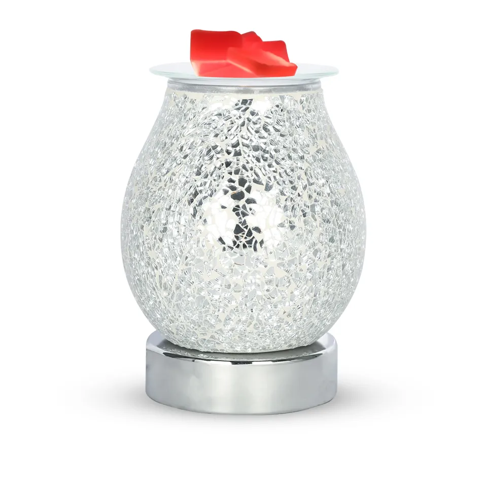 Silver Crackle Mosaic Glass Electric Tart Warmer Night Light Wholesale Wax Burner with Touch Sensive Base Control