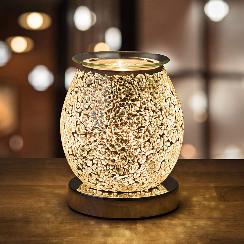 Silver Crackle Mosaic Glass Electric Tart Warmer Night Light Wholesale Wax Burner with Touch Sensive Base Control