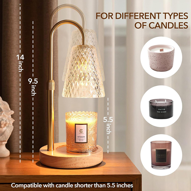 Candle Lamp Adjustable Height Candle Warmer, Stepless Dimming Function, No Flame Scented Candle Warmer with 2 Bulbs