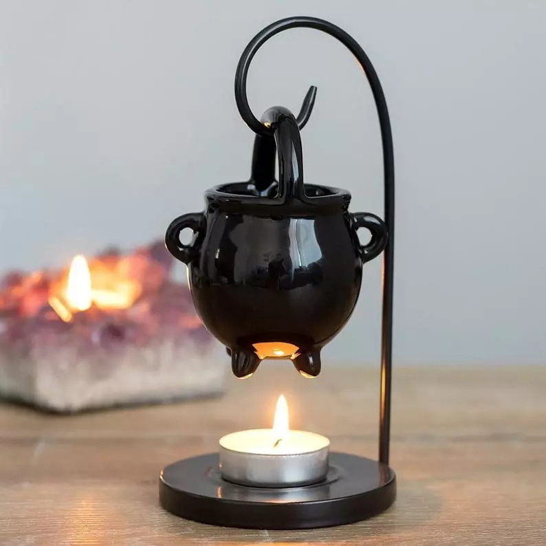 Hanging Cauldron Pagan Oil Burner Witches Witchcraft Home Decor Black Wax Warmer Aroma Diffuser Tealight Candle Holder