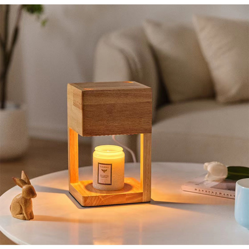 2023 atmosphere lights electric semi-open wooden aroma candle warmer lamp for scented candle melting Home Decor