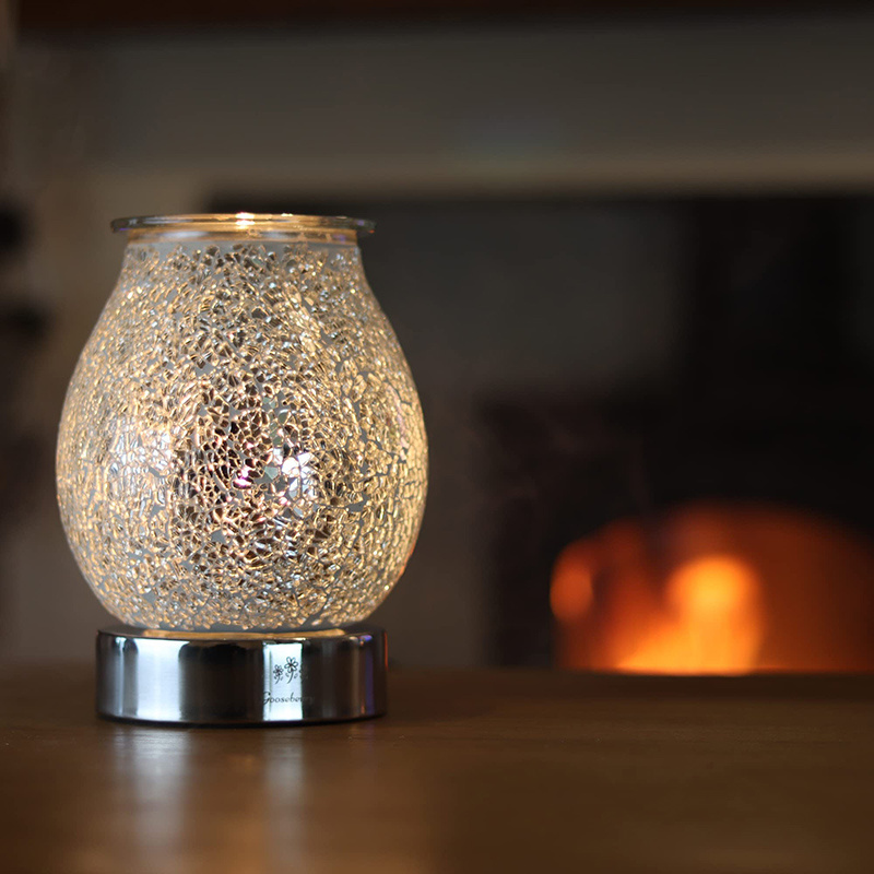 Silver Crackle Mosaic Glass Electric Tart Warmer Night Light Wholesale Wax Burner with Touch Sensive Base Control