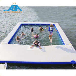 Pvc Sea/Lake Floating Inflatable Swimming Pool Rectangular Inflatable Pool With Black Net