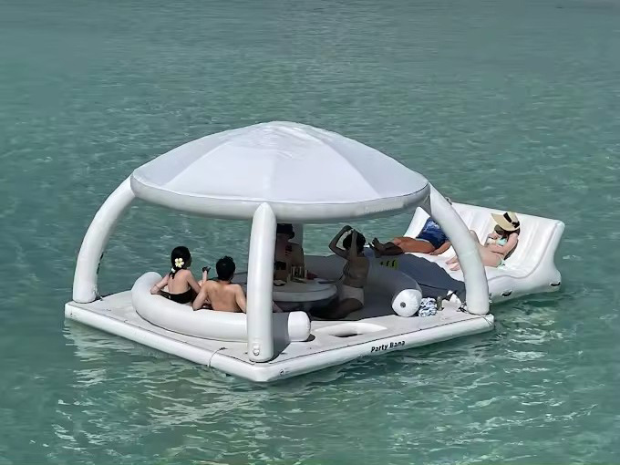 New design Inflatable Swim Island Floating Raft Inflatable foil Water Jet Ski Dock Floats Platform with tent