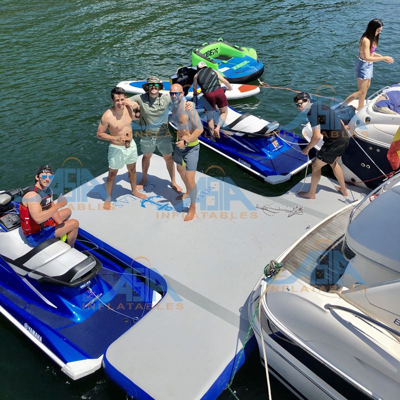 CUSTOM drop stitch T shape Motor Boat station jetski inflatable jet ski dock, floating water floating platform