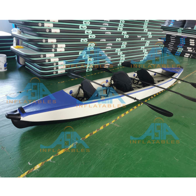 Stock 2 person factory customized fishing canoe rowing boat pedal Drop Stitch Inflatable Kayak with drain hol