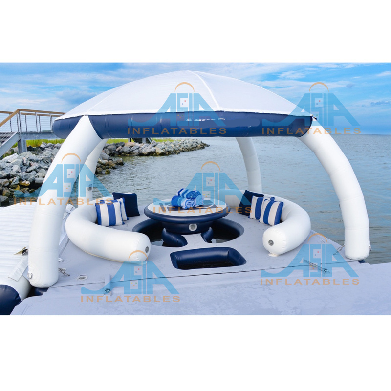 New design inflatable water leisure platform with tent water amusement equipment floating island