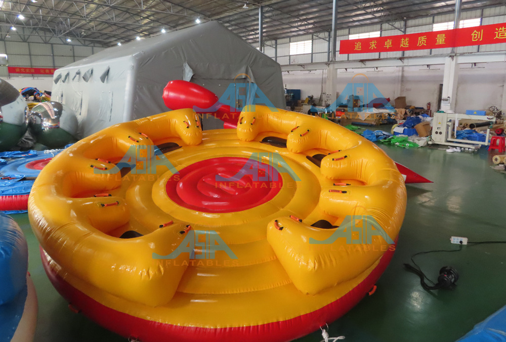 High quality PVC comfortable backrest super inflatable banana boat ride spinner towable UFO water twister for disco boating