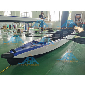 Stock 2 person factory customized fishing canoe rowing boat pedal Drop Stitch Inflatable Kayak with drain hol