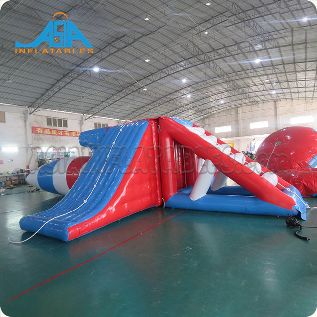 Four Slide Splash Inflatable Floating Slide / Lake Water Park Toy For Water Games