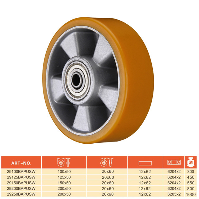 Double ball bearing 4 5 6 8 10 Inch PU Trolley Pallet other Wheel Aluminium  Core Industrial Heavy Duty caster wheels