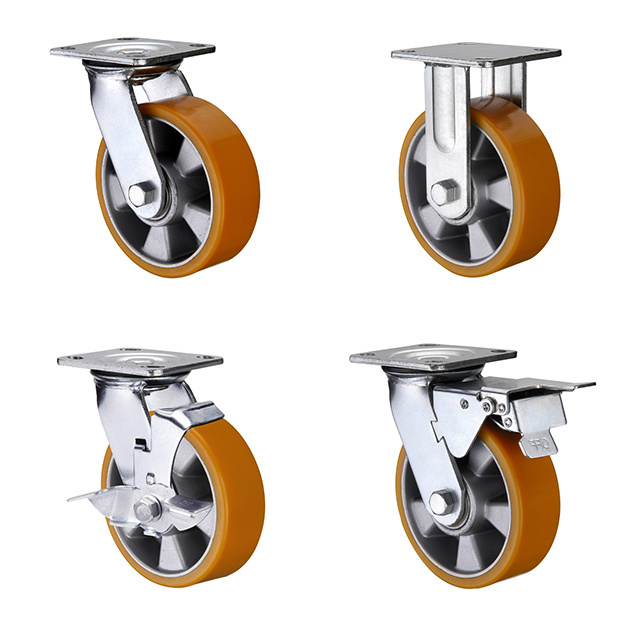 Double ball bearing 4 5 6 8 10 Inch PU Trolley Pallet other Wheel Aluminium  Core Industrial Heavy Duty caster wheels