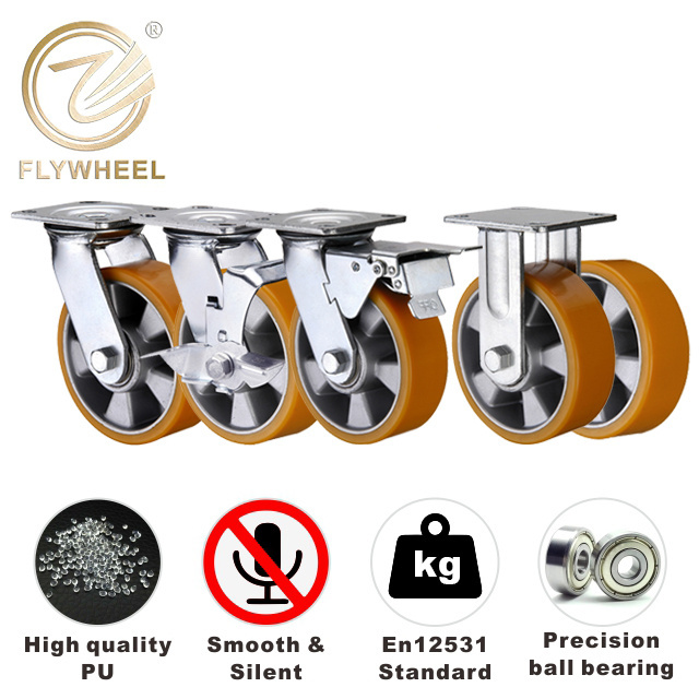 Double ball bearing 4 5 6 8 10 Inch PU Trolley Pallet other Wheel Aluminium  Core Industrial Heavy Duty caster wheels