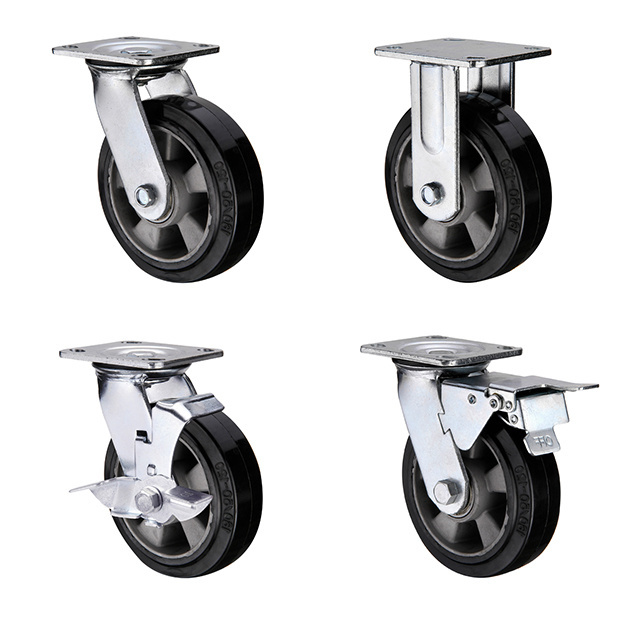 Swivel caster 6 / 8 inch sofa castor 150 / 200 mm Aluminium core elastic rubber wheel heavy duty trolley caster wheel