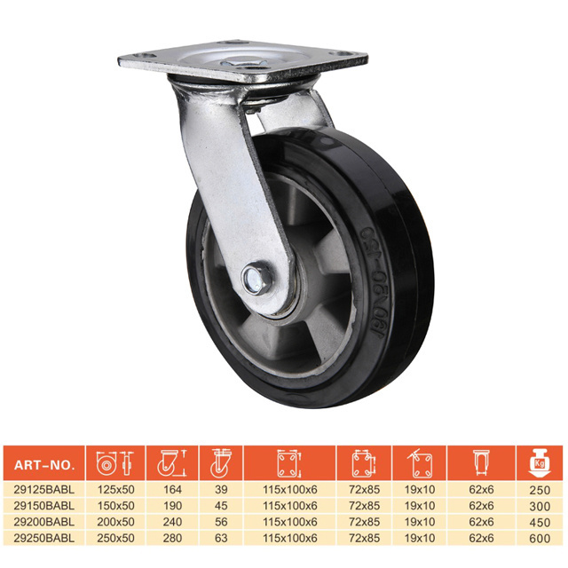 Swivel caster 6 / 8 inch sofa castor 150 / 200 mm Aluminium core elastic rubber wheel heavy duty trolley caster wheel