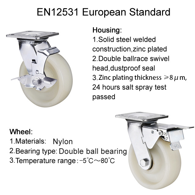 American type swivel castor durable Nylon wheel heavy duty 6 inch caster wheel with double ball bearing