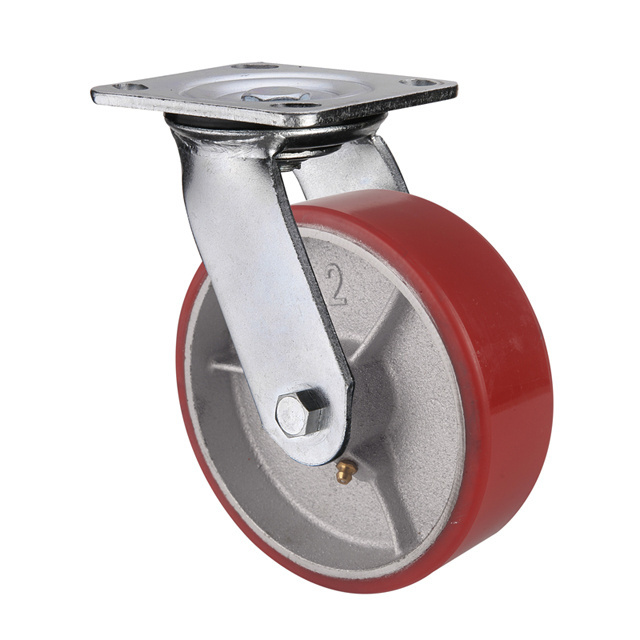 Great quality Dual Bearing Swivel 4 / 5 / 6 /8 inch Red PU Cast iron core 200 mm trolley wheel heavy duty plate caster