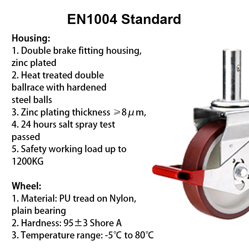Heavy duty green PU wheel caster 8 inch plate swivel dual locking scaffolding caster wheel with brake