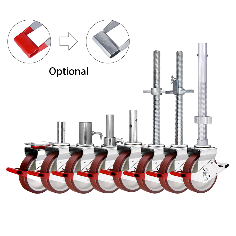 Heavy duty green PU wheel caster 8 inch plate swivel dual locking scaffolding caster wheel with brake