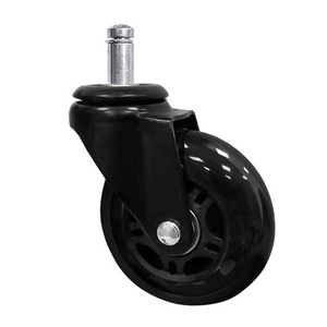 Swivel stem castor 3 inch black transparent PU office chair caster wheel high quality polyurethane furniture caster