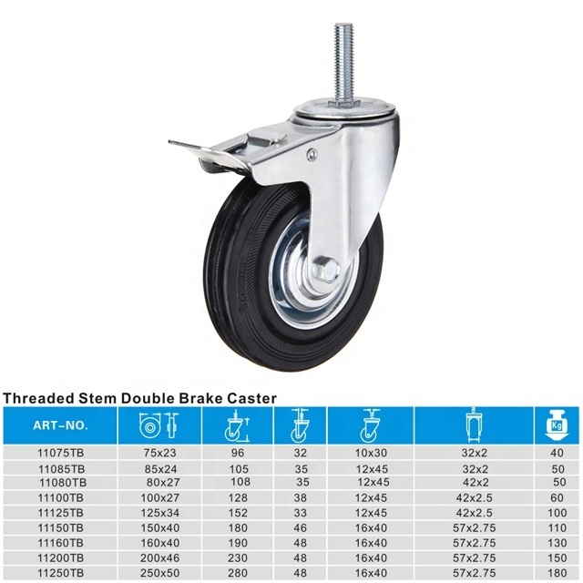 Rotary screw  roller 75 80 85 100 125 150 160 200 250 mm solid natural rubber trolley wheel caster