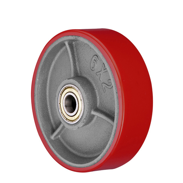 Great quality industrial castor wheel 4 / 5 / 6 /8 /10 inch Red PU Cast iron core furniture trolley pallet wheel heavy duty