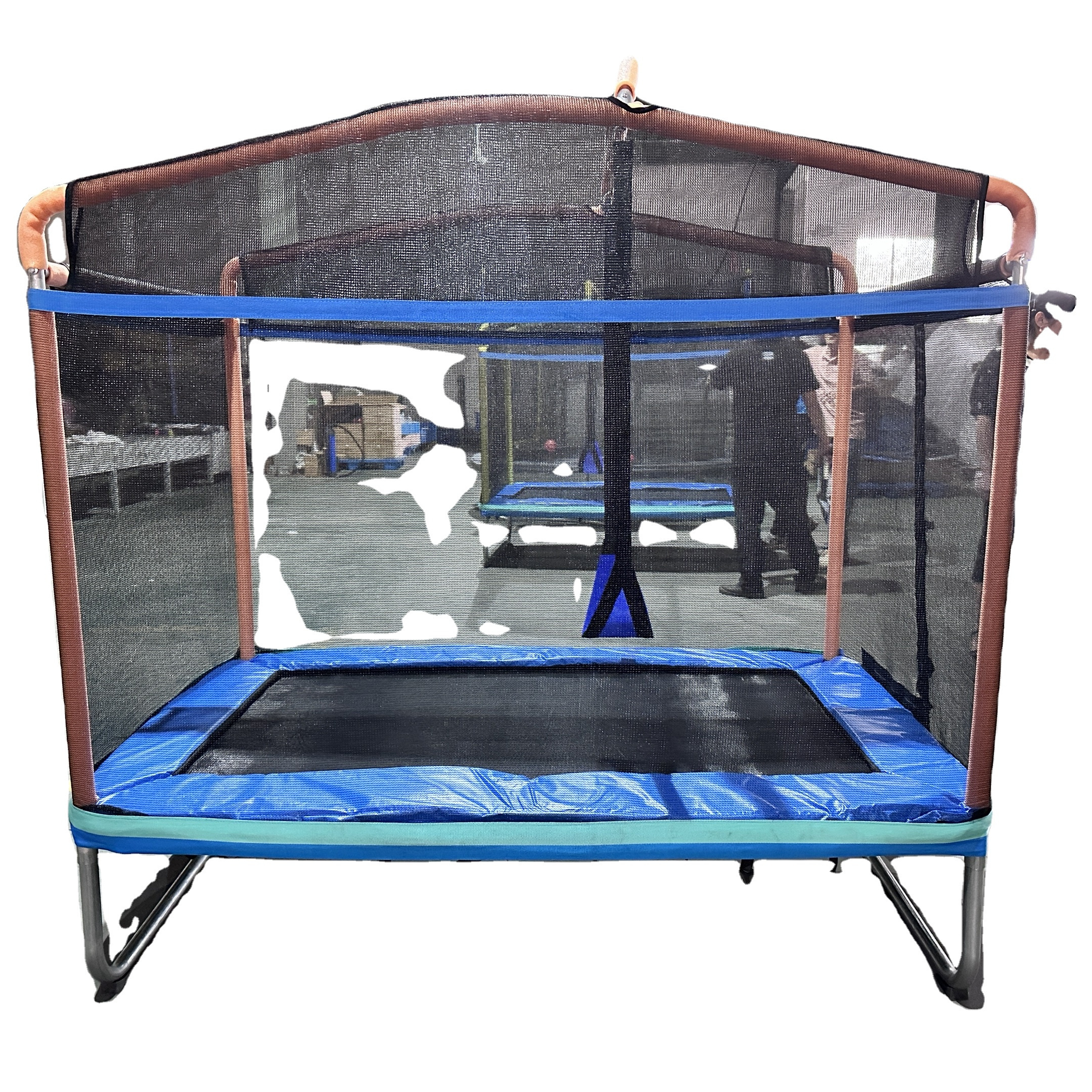 GSD 4*6FT Kids Trampoline with Swing, Indoor Small Trampoline for 2 Kids, with Safety Enclosure Net, Built-in Zipper,