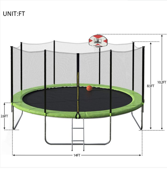 GSD 12FT outdoor trampoline with outsdie net with basketball box  CE GS approved