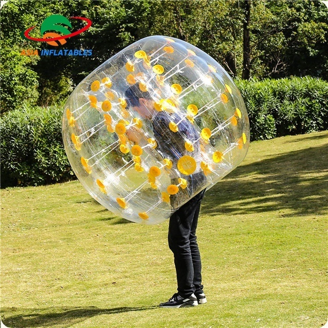 Interactive Game Inflatable Hamster Ball Soccer / Crazy Sport Yellow Dot Color Giant Inflatable Football Soccer Bubble Ball