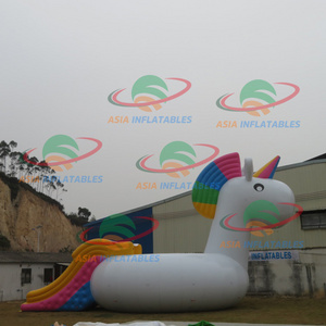 Inflatable Giant floating Unicorn With Slide, Big Inflatable Unicorn Water Trampoline Slide For Water Park