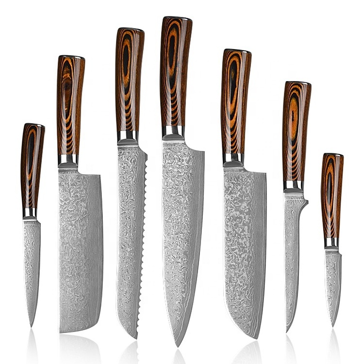 Home Use Damast Messer 67 Layers Damascus Steel AUS Kitchen Knife Set With Pakka Wood Handle