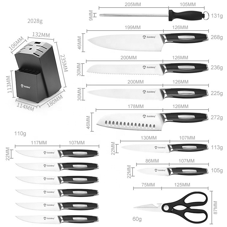 Minimalist Gift Universal Culinary Arts Knife Sets Stainless Steel 14 Pieces Self Sharpening Kitchen Knife Set