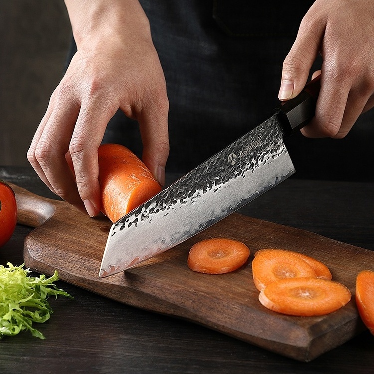 Professional Quality Wood Handle 8 Inch High Carbon 3 Layer 9Cr18mov Japanese Stainless Steel Kitchen Chef Knife