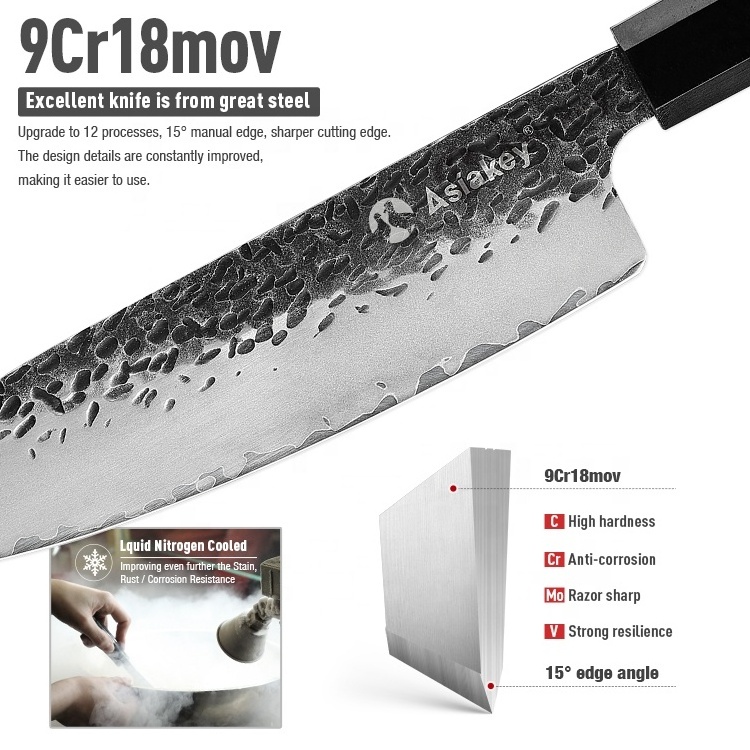 Professional Quality Wood Handle 8 Inch High Carbon 3 Layer 9Cr18mov Japanese Stainless Steel Kitchen Chef Knife