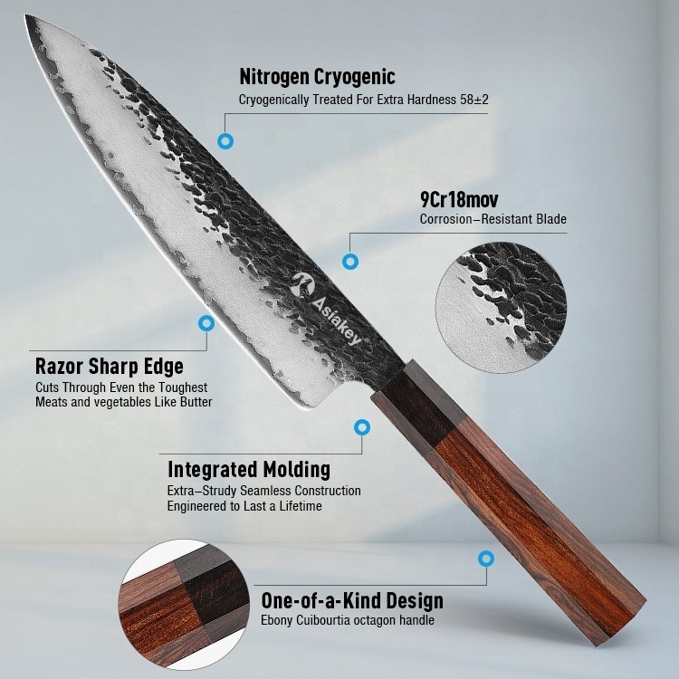 Professional Quality Wood Handle 8 Inch High Carbon 3 Layer 9Cr18mov Japanese Stainless Steel Kitchen Chef Knife