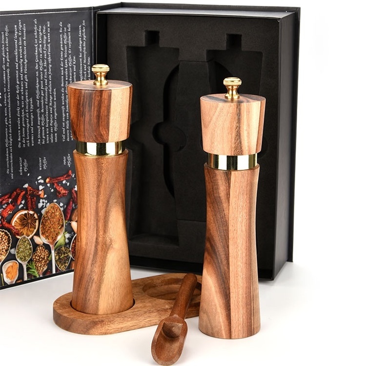 Modern 2 in 1 Salt Pepper Mill Grinder Adjustable Coarseness Wooden Manual Salt and Pepper Grinder Set