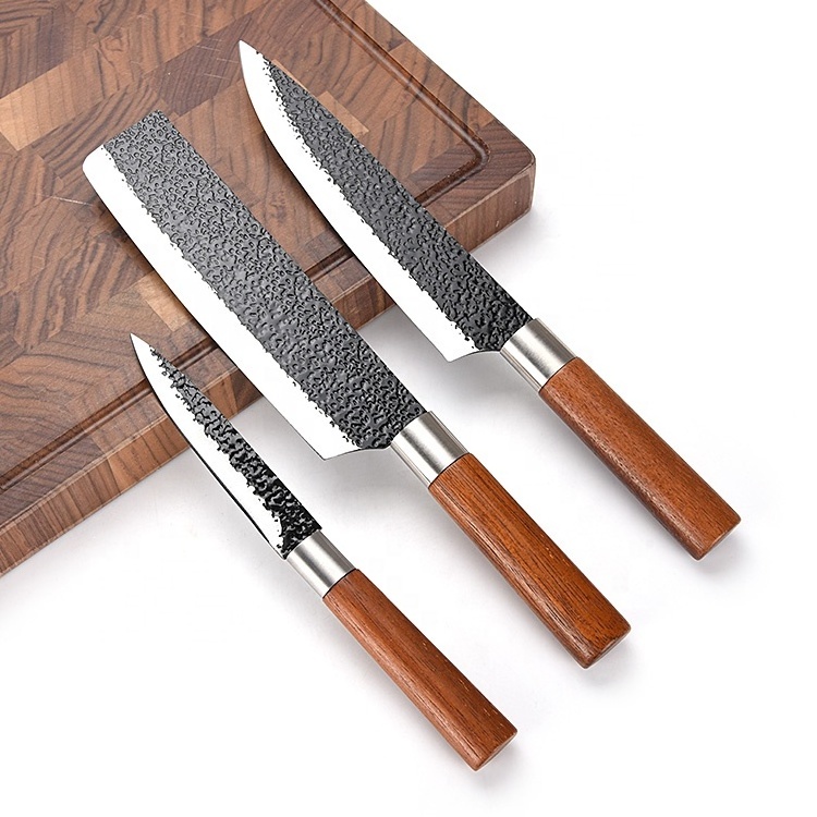 Asiakey Stainless Steel Non-Stick Coating 3 Piece Knife Set Including Granite Collection Magnetic Knife Block