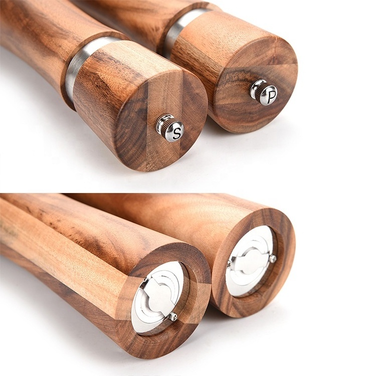 Modern 2 in 1 Salt Pepper Mill Grinder Adjustable Coarseness Wooden Manual Salt and Pepper Grinder Set