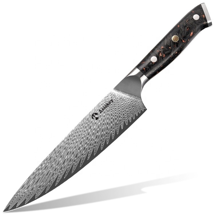 8 Inch Ultra-Sharp Carbon fiber gold powder Damascus Chef Knives  With resin Handle