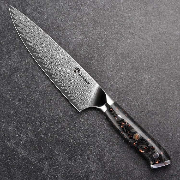 8 Inch Ultra-Sharp Carbon fiber gold powder Damascus Chef Knives  With resin Handle